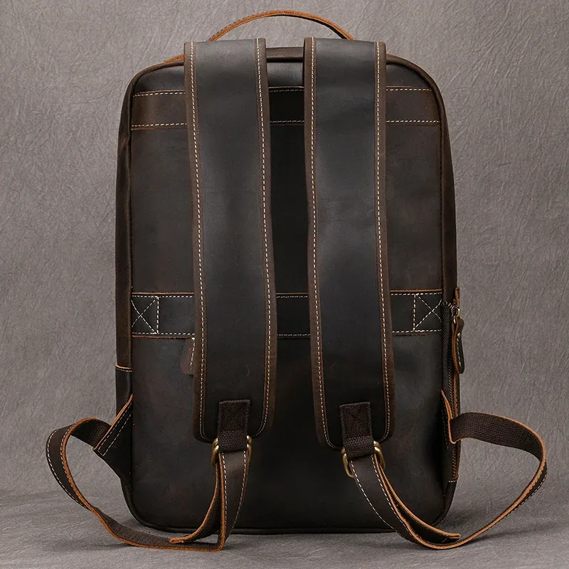 vintage hommes crazy horse cuir sac à dos en cuir véritable rétro sac à dos grand classique voyage sac à dos grand ordinateur portable sac d'ordinateur