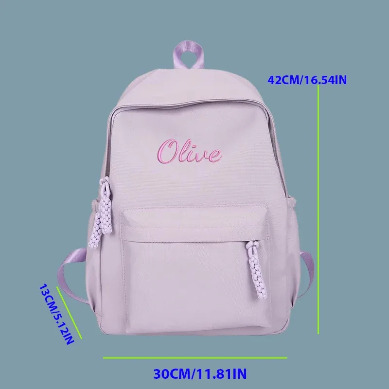 sac à dos personnalisé brodé - style universitaire, fabriqué en tissu uni de haute qualité, grande capacité, élégant et simple.