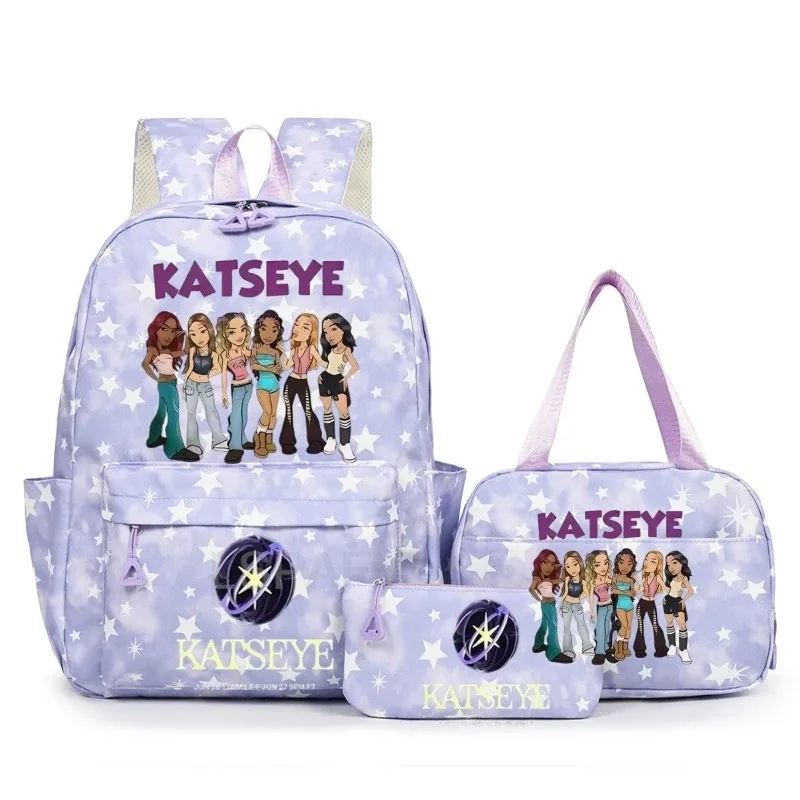 sac à dos amusant katseye pour adolescents, sac de voyage à double bandoulière, sac à crayons, sac à déjeuner, sac à livres décontracté pour étudiants, sac d'école pour filles, grande capacité, mochila
