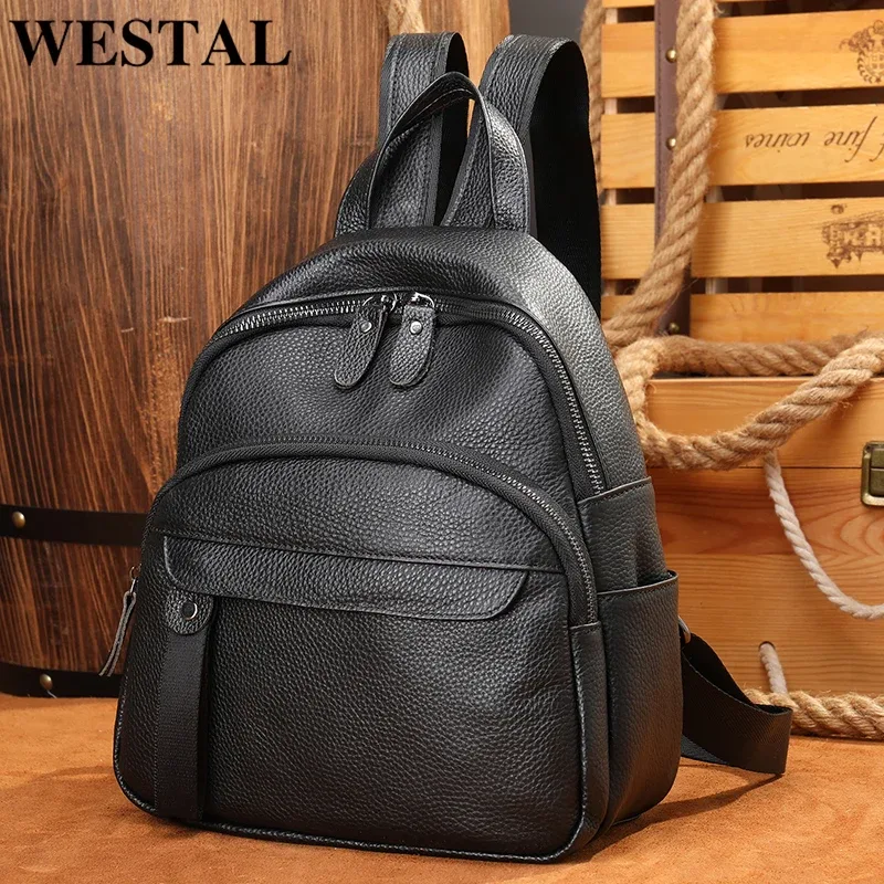 Sacs à dos pour ordinateur portable WESTAL 100% cuir, sac d'école, sac à dos antivol, sacs imperméables pour femmes, Mochila 172