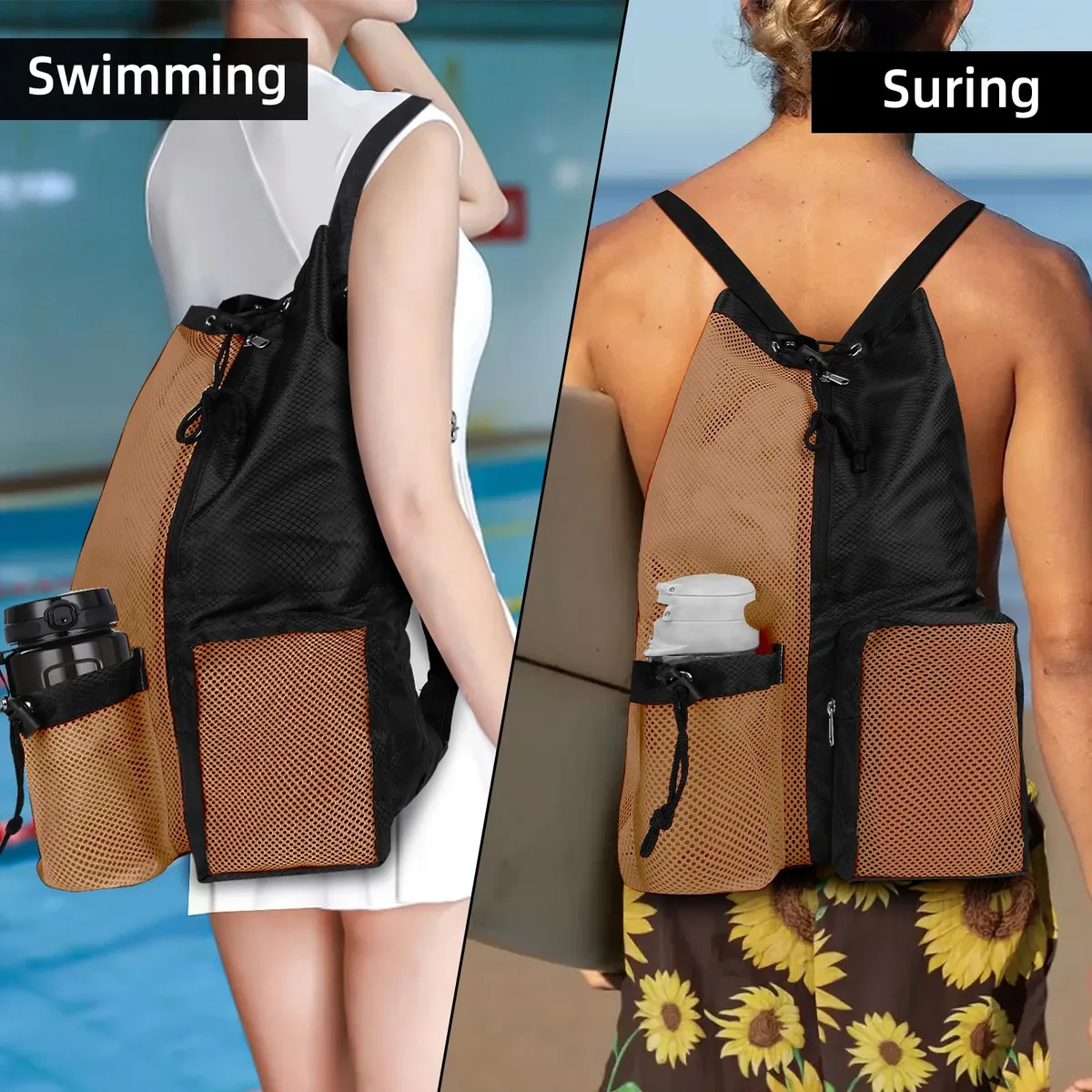 sac de bain en maille avec cordon de serrage, sac à dos de plage polyvalent avec poche humide pour la natation, la salle de sport et l'équipement d'entraînement