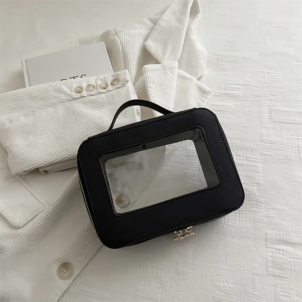 sac de voyage transparent portable en pvc, trousse de maquillage à poignée, grande capacité, petit sac carré, sac à main
