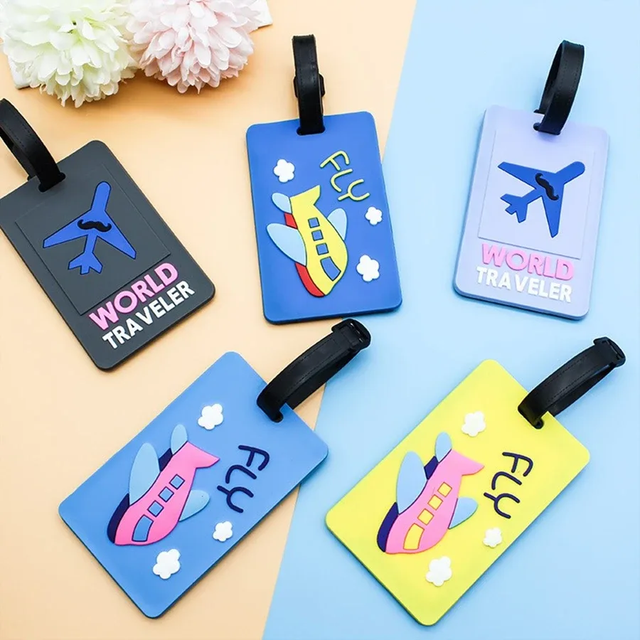 Étiquette de bagage en PVC pour avion, 1 pièce, accessoires de voyage, carte d'identité pour étudiants, garçons et filles