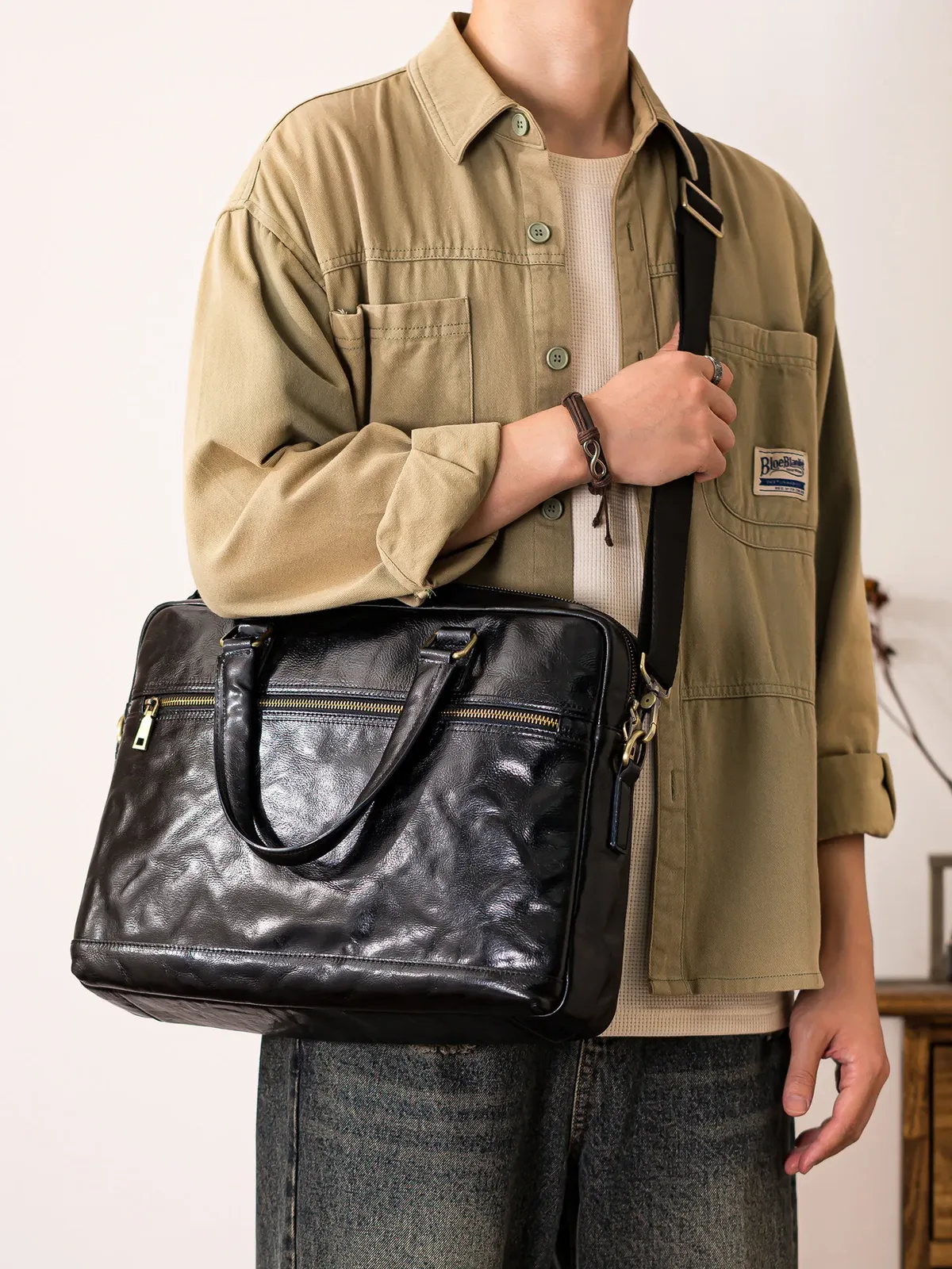 pndme – porte-documents noir en cuir véritable pour hommes, sac à main de travail pour ordinateur portable, de haute qualité, à la mode, de luxe, en cuir de vache véritable