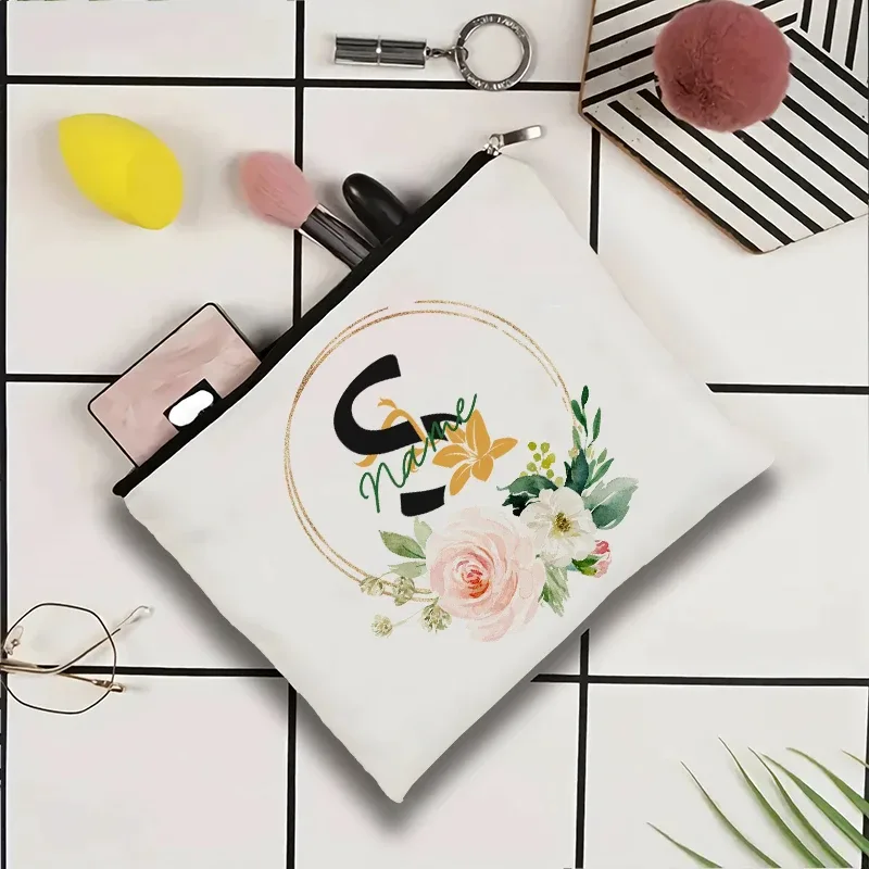 pochette à cosmétiques personnalisable avec nom, pochette à cosmétiques pour fête, pochette à cosmétiques de voyage, sac de maquillage pour mariage, organisateur avec doublure intérieure en toile pour femme
