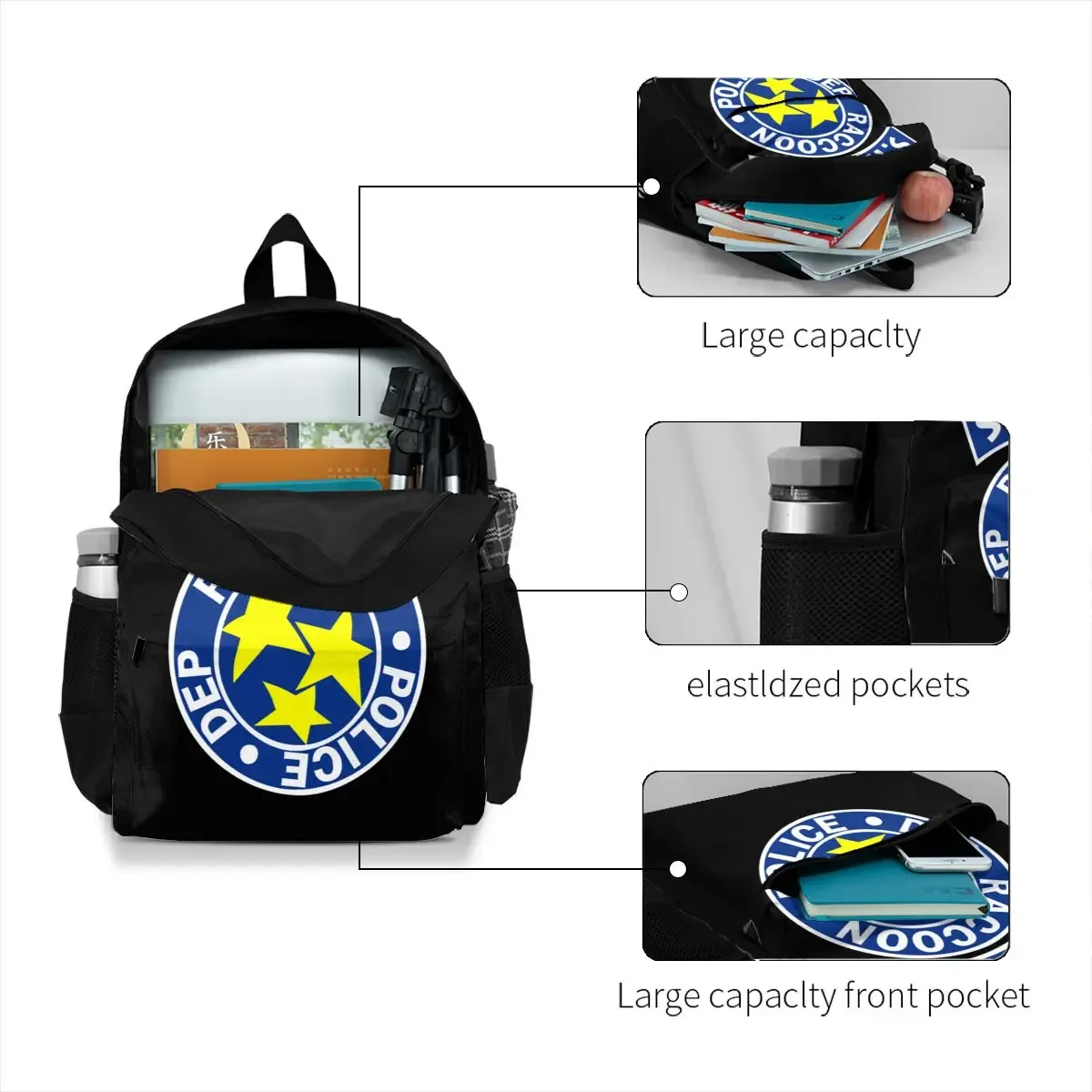 sac à dos de grande capacité, avec logo étoiles, raton laveur, ville, police, mal, voyage, natation, sport, école, sport
