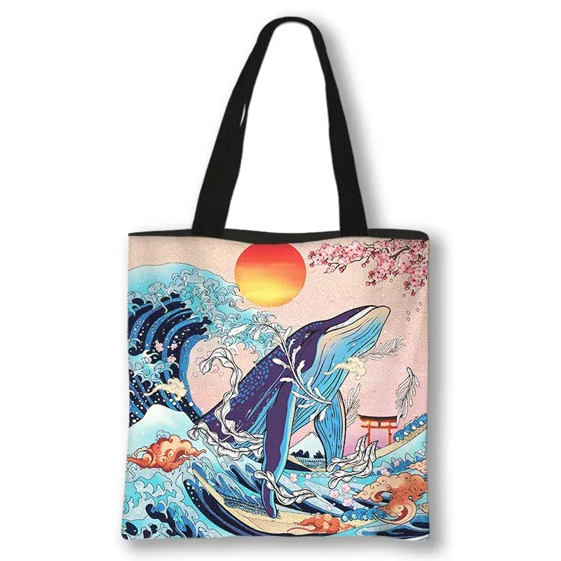 japon la grande vague de kanagawa sacs à provisions nuit étoilée femmes fourre-tout toile sacs à bandoulière pour voyage filles sac à main shopper sac