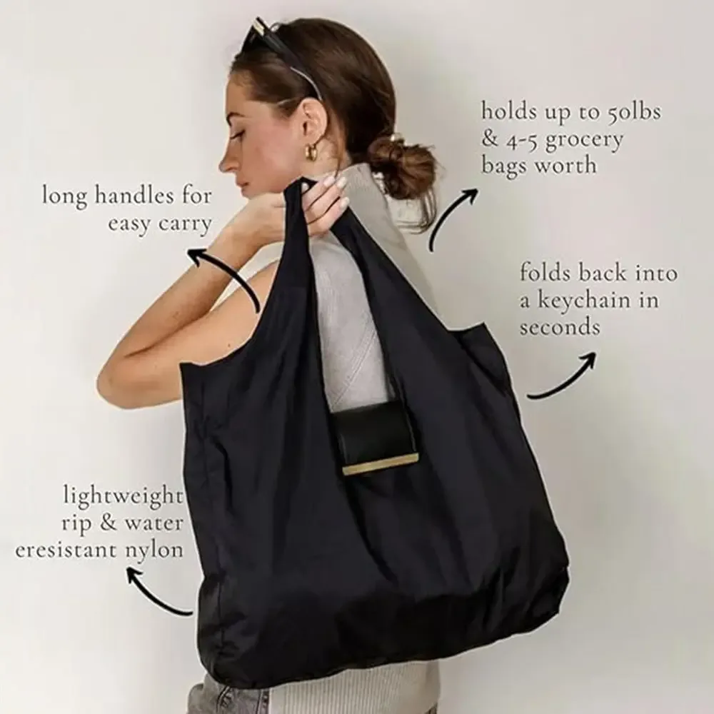 Nouveau Mini sac fourre-tout porte-clés pliable avec porte-clés sac à provisions extensible réutilisable supermarché sac écologique pour voyage