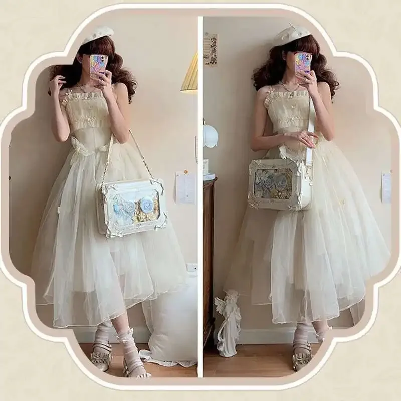 sac à bandoulière transparent lolita ita pour femme, sac à main initié, uniforme jk, sous-culture kawaii, nœud, sac messager bricolage
