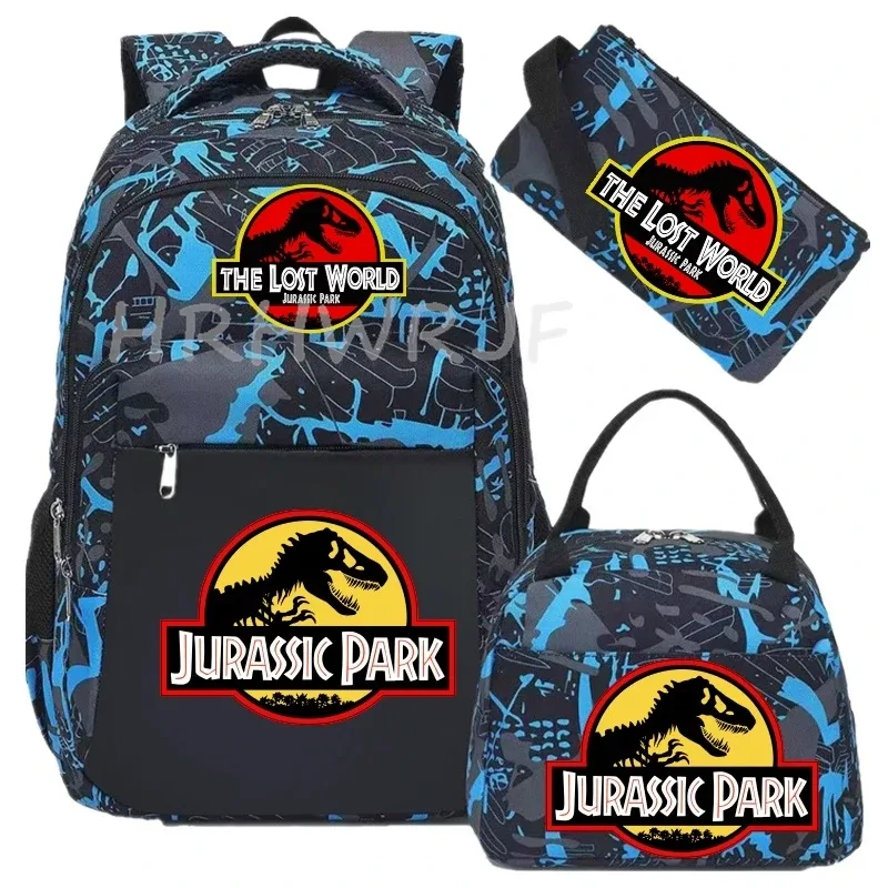 sac à dos jurassic world park, sac à dos de voyage camouflage dinosaure avec sacs à lunch, sacs d'école pour ordinateur portable pour femmes et hommes, 3 pièces