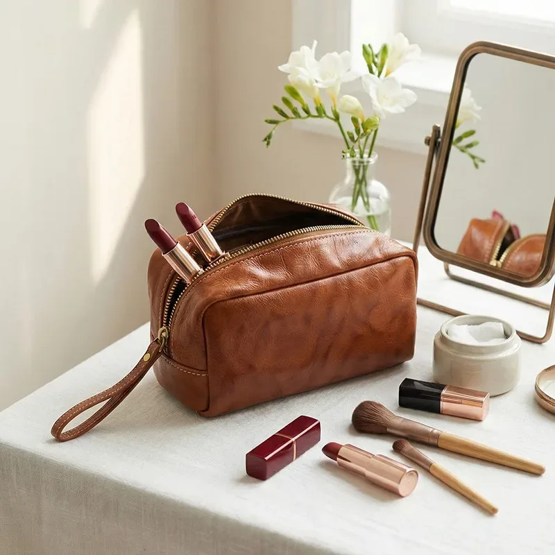 sac de voyage en cuir véritable pour homme, trousse de toilette en cuir tanné végétal, grande capacité pour voyages d'affaires