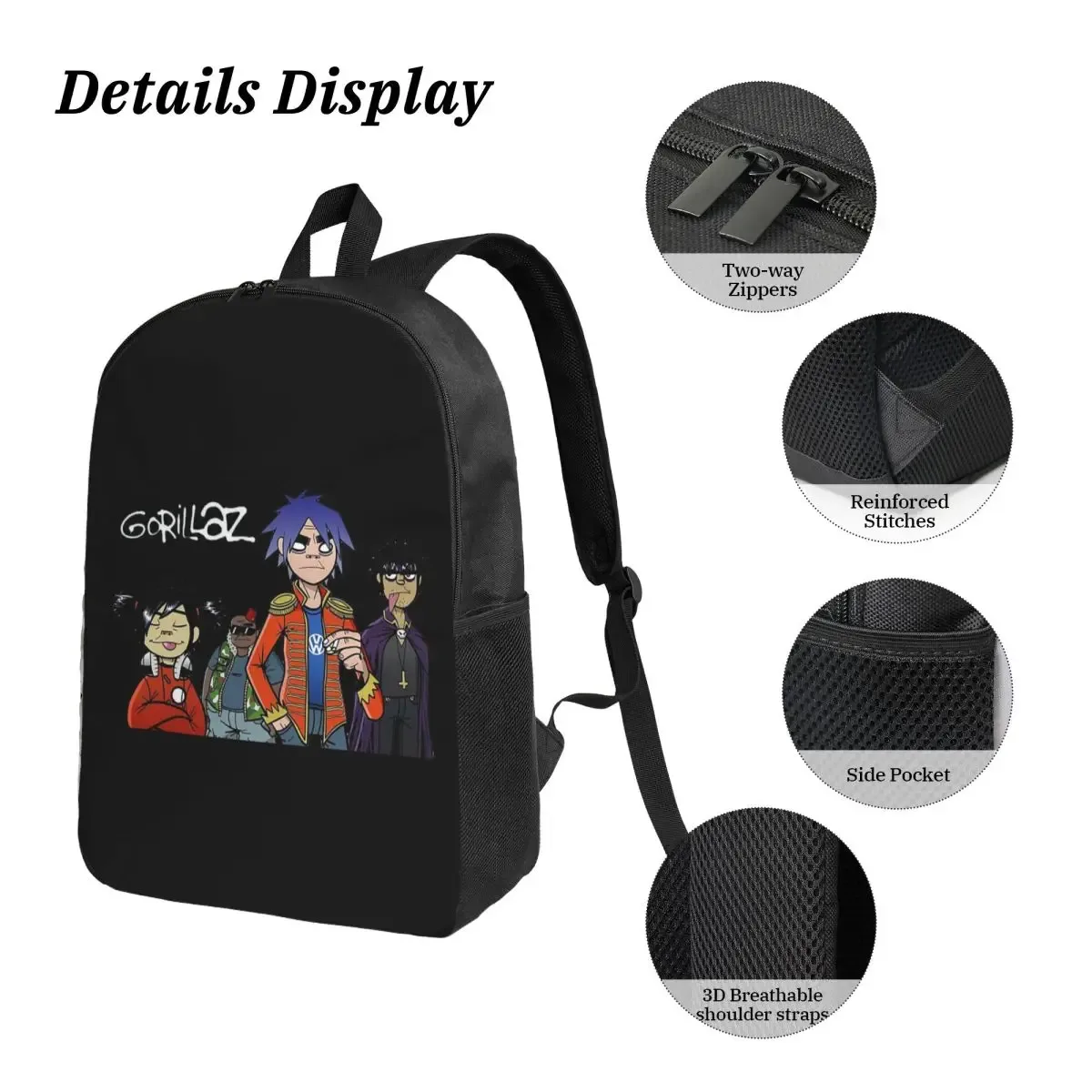 gorillaz sac à dos étudiant garçons filles bookbag sac d'école ordinateur sacs à bandoulière 3ps sac à déjeuner isolé trousse à crayons