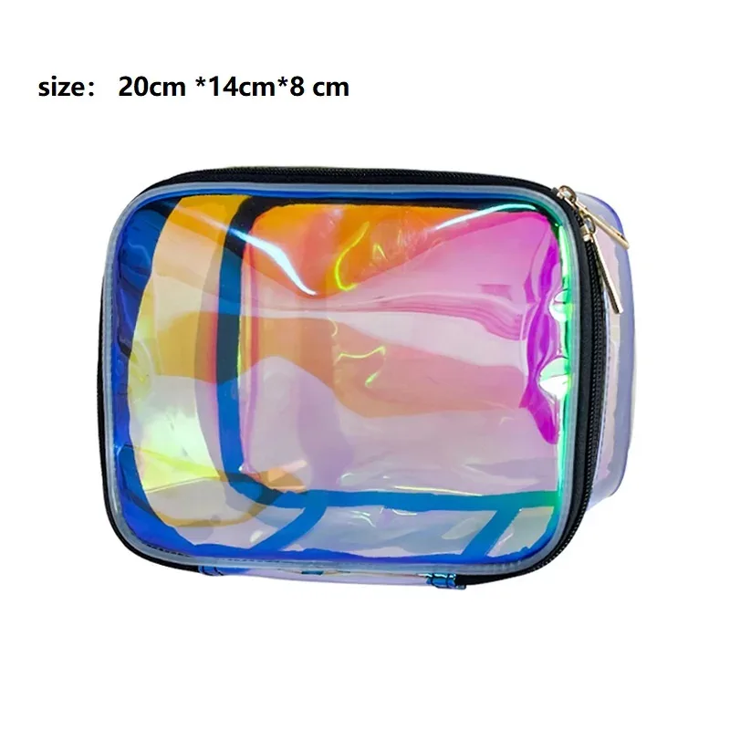 nouveauté sacs à cosmétiques irisés holographiques clairs sac de toilette de voyage étanche holographique transparent