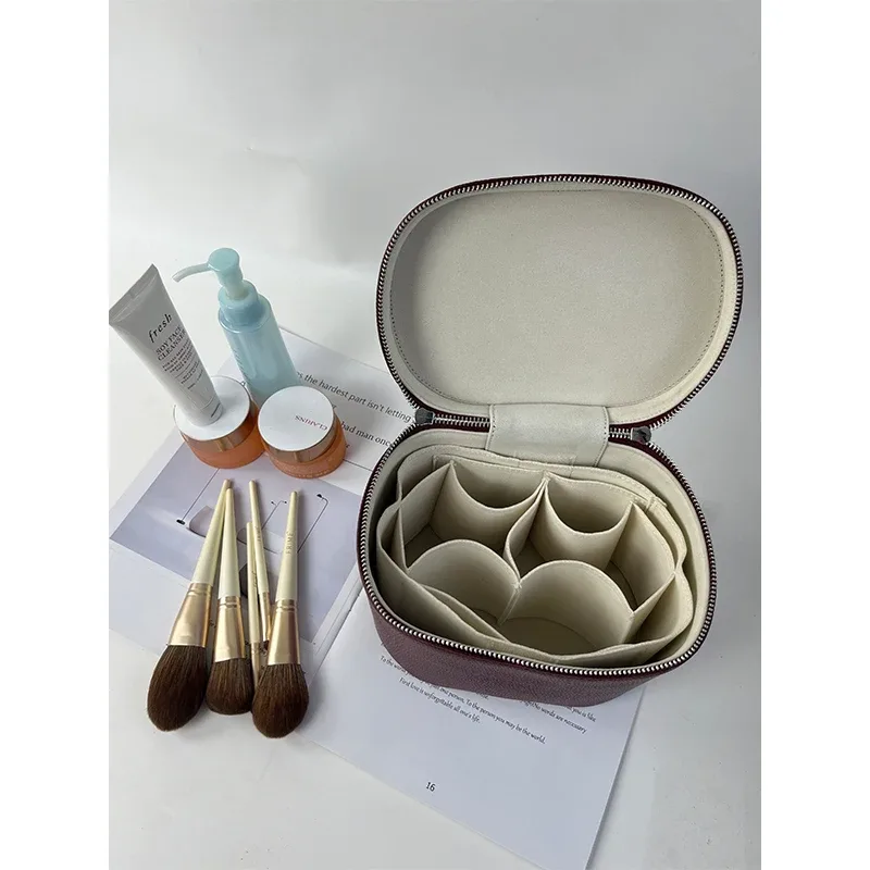 trousse à cosmétiques ronde à main pour femmes, impression gratuite, pubucket rond, trousse de vanité, produit de soins de la peau, sac de rangement de cosmétiques