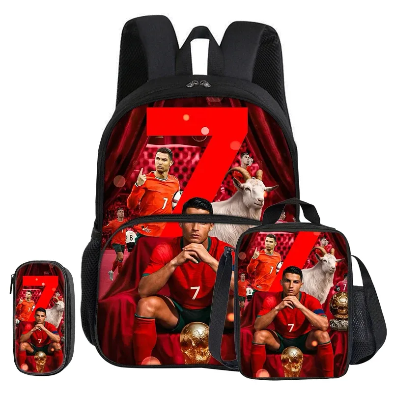 sac dos nylon noir rouge vert sport football trophées ronaldo identité visuelle unisexe voyage école université tranche intermédiaire informatique