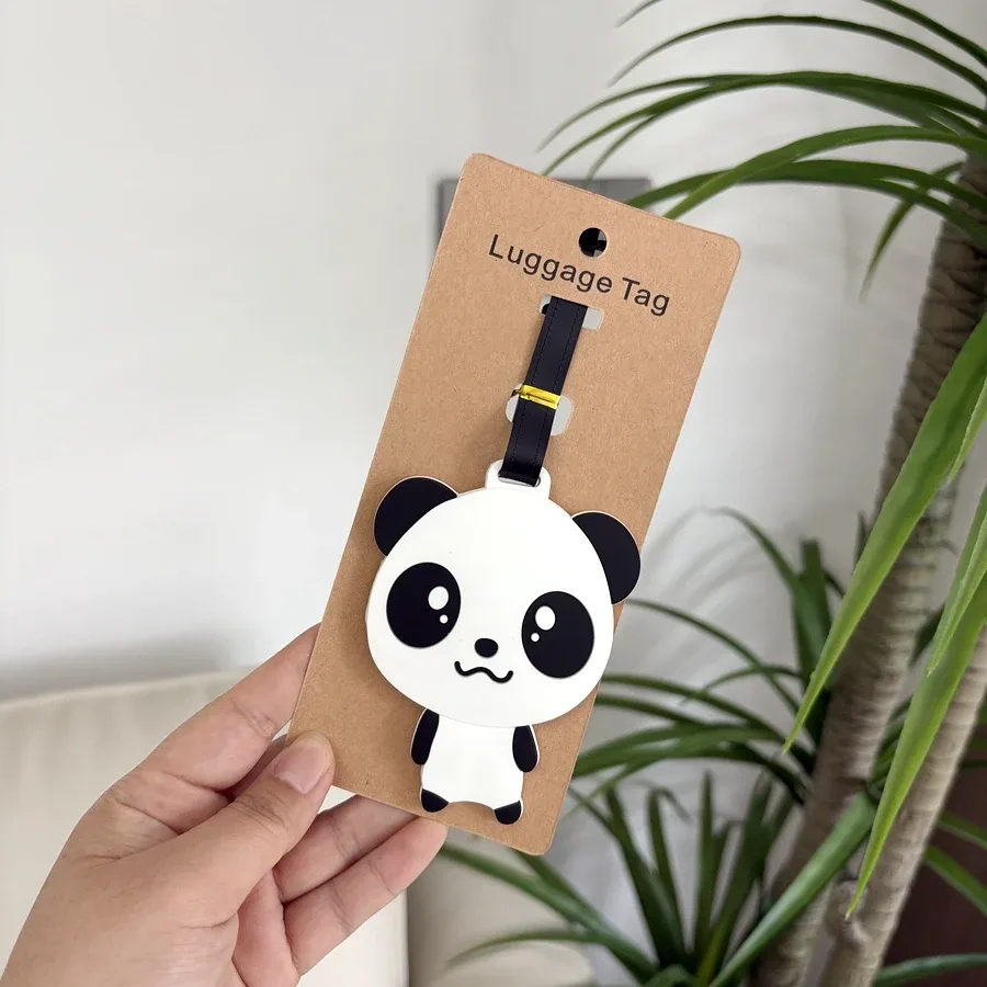 étiquette de bagage en forme d'animal flamant rose, étiquette de bagage panda pour carte d'embarquement, étiquette de contrôle en caoutchouc souple pvc, anti-perte, nom, papier inclus, 1 pièce