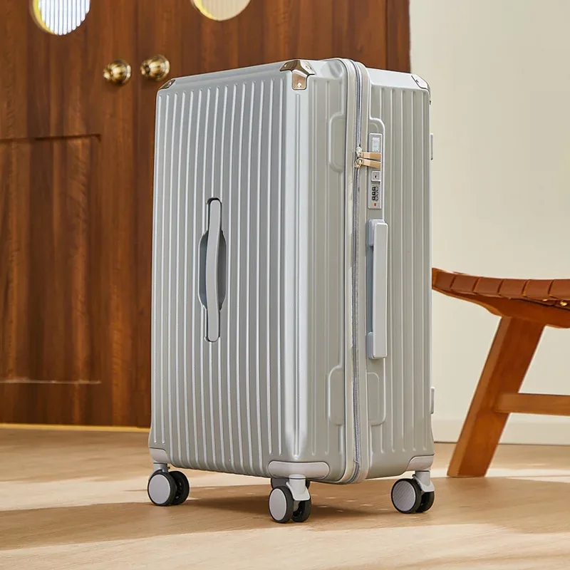 valise bagage roulante abs dur beige bleu noir marron grande capacité toupie poignée latérale porte gobelet support téléphone pratique