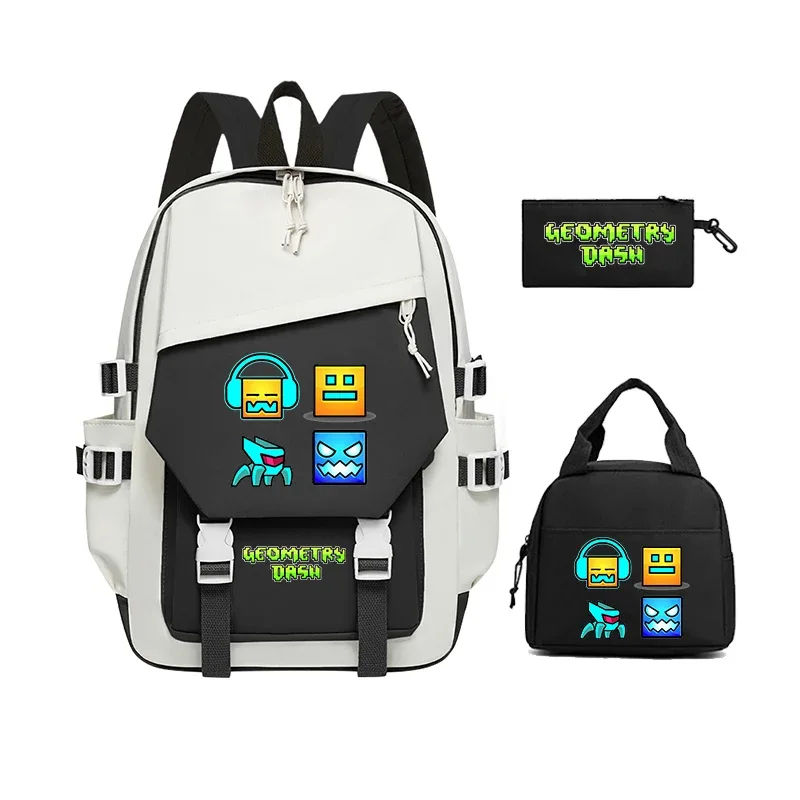 nouveaux sacs à dos geometry dash, ensembles de 3 pièces, sacs d'école pour filles et garçons, sac à dos à fermeture éclair avec dessin animé amusant, sac à dos pour ordinateur portable pour adolescents