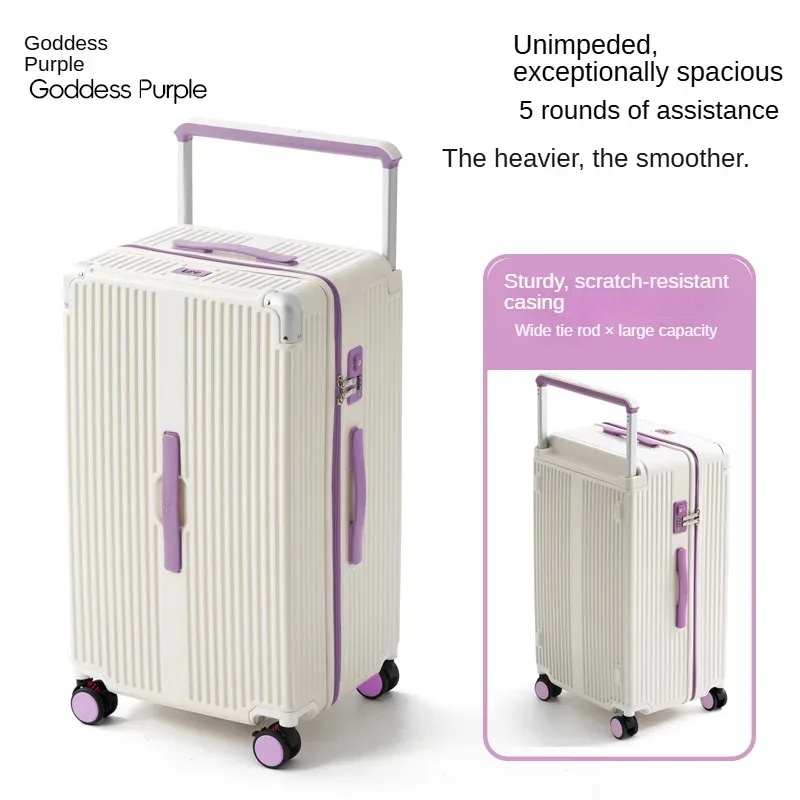 valise de cabine 20-28 pouces à grande capacité avec poignée large, cinq roues, fermeture éclair anti-explosion, en polycarbonate, trolley de voyage