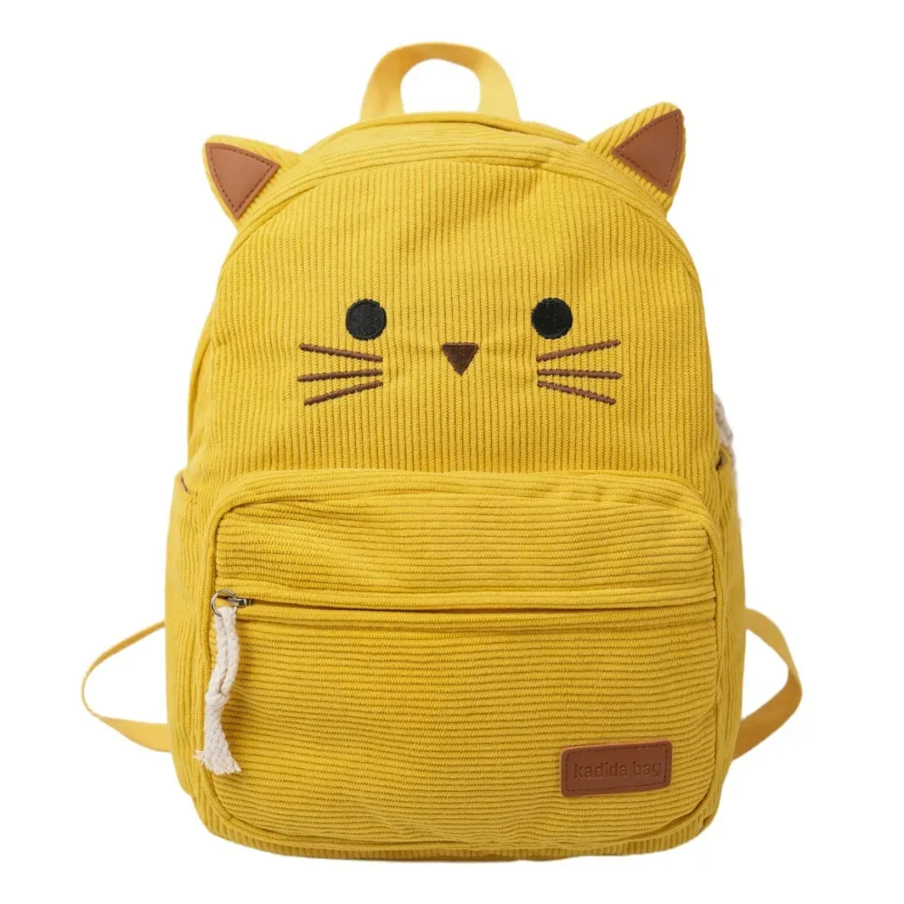 sac à dos chat de dessin animé mignon et léger en velours côtelé imprimé multicolore, idéal pour étudiants, cadeau parfait