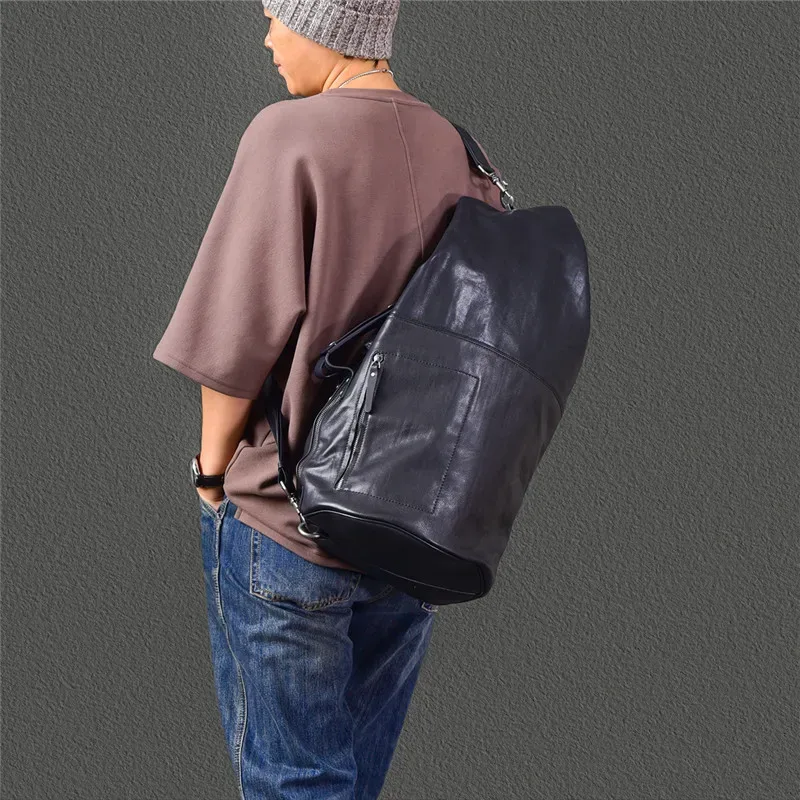sac à bandoulière en cuir de vachette pour hommes, sac de voyage en plein air, noir, multifonctionnel, designer décontracté, grande capacité