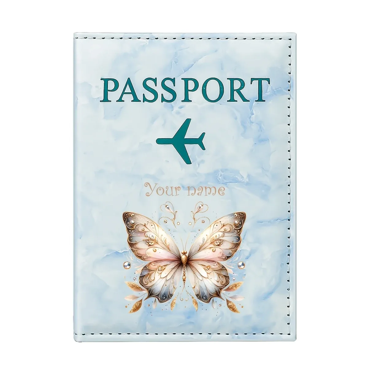 porte-passeport personnalisé avec nom, style rétro, motif papillon, en pu, avec un magnifique mélange de motifs papillon