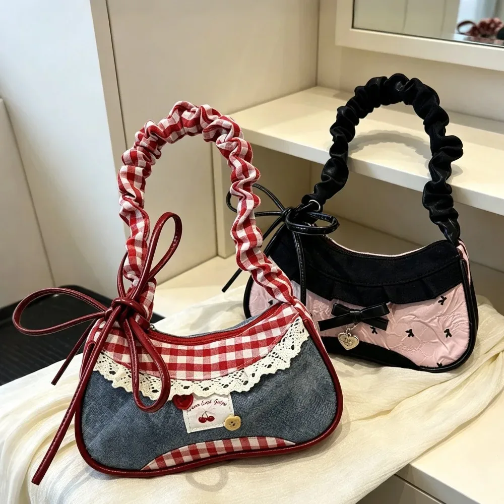 mini sacs à main fashion grid avec bandoulière réglable, sac de transport coréen, sac à bandoulière, sac porté épaule, pochette sous le bras