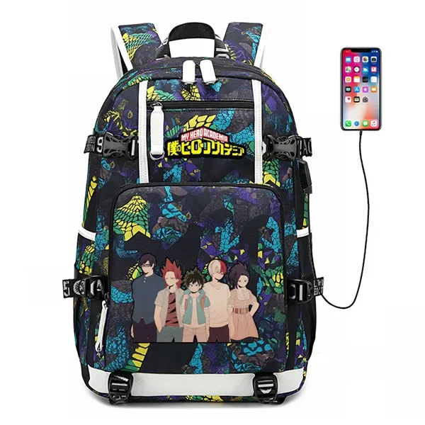 sac à dos de voyage grande capacité mha, sacs d'école imperméables pour garçons, sac à dos pour ordinateur portable avec chargement usb, sac à dos oxford pour cosplay
