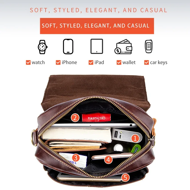 bullcaptain sac à bandoulière en cuir pour hommes, sac à bandoulière d'affaires rétro, sac à main décontracté pour jeunes étudiants de grande capacité