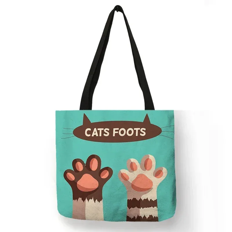 sac fourre-tout décontracté mignon animal de compagnie noir patte de chat imprimé femmes sac à bandoulière sac à main dames eco réutilisable shopper sacs pour l'épicerie
