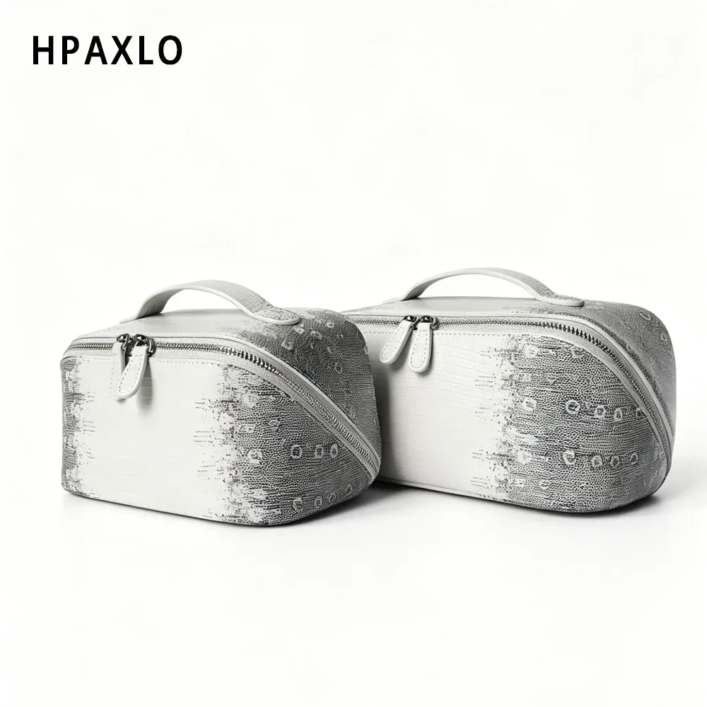 trousse de toilette femme grande capacité en cuir de vachette grainé lizard, sac cosmétique décontracté, nouvelle couleur blanc cassé himalayen, luxe premium authentique