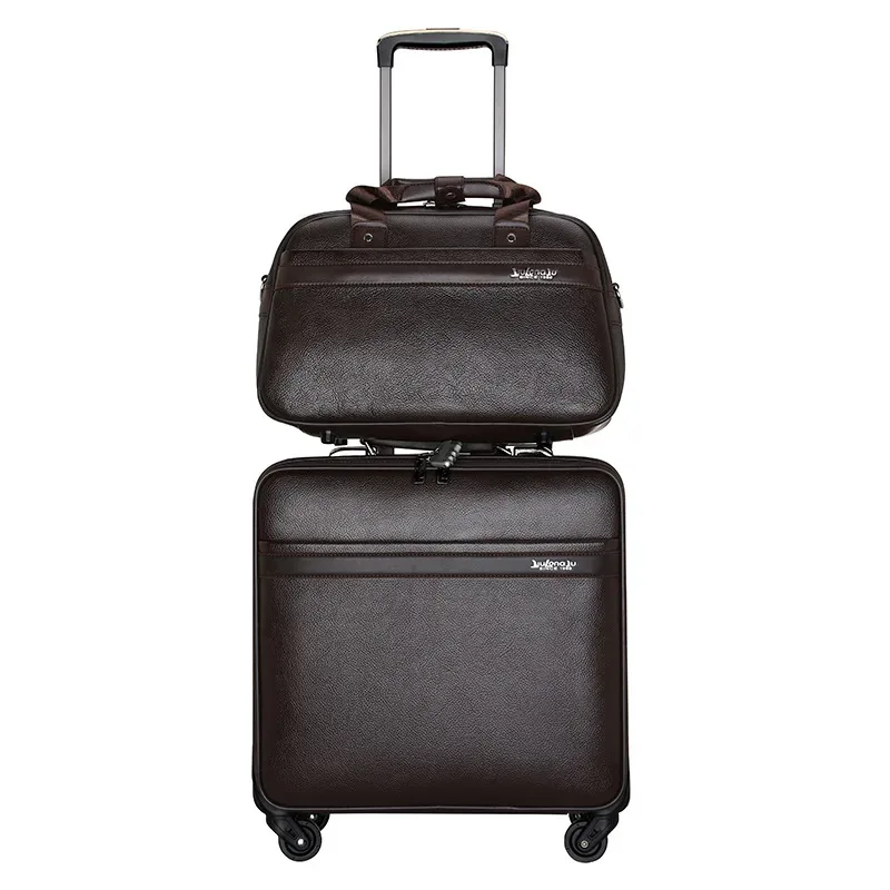 valise à roulettes pour homme, 18 pouces, sac de voyage, ensemble de valises en cuir pu pour homme