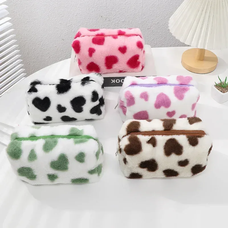 sac à cosmétiques d'amour mignon, trousse de toilette en peluche douce pour fille, rangement de voyage, pochette de rangement de maquillage, trousse à crayons pour étudiant