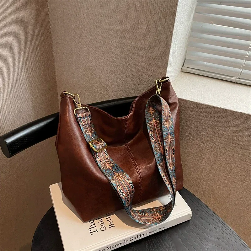 sac à bandoulière vintage en cuir pu pour femme, grande capacité, style hobo, avec large sangle, sac à main décontracté, sac à bandoulière quotidien, qualité supérieure