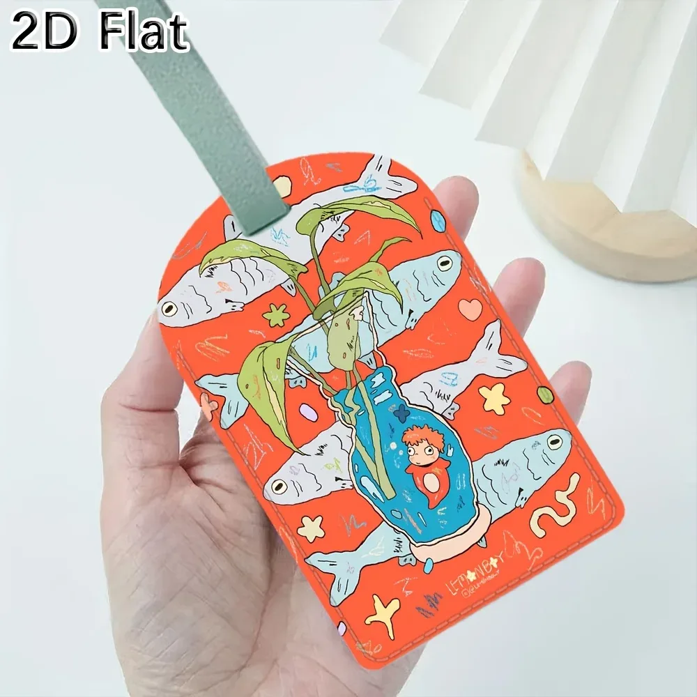 étiquette de bagage, motif de poisson et de plante de dessin animé mignon, étiquette d'identification de bagage de voyage pour accessoires de sacs à bagages