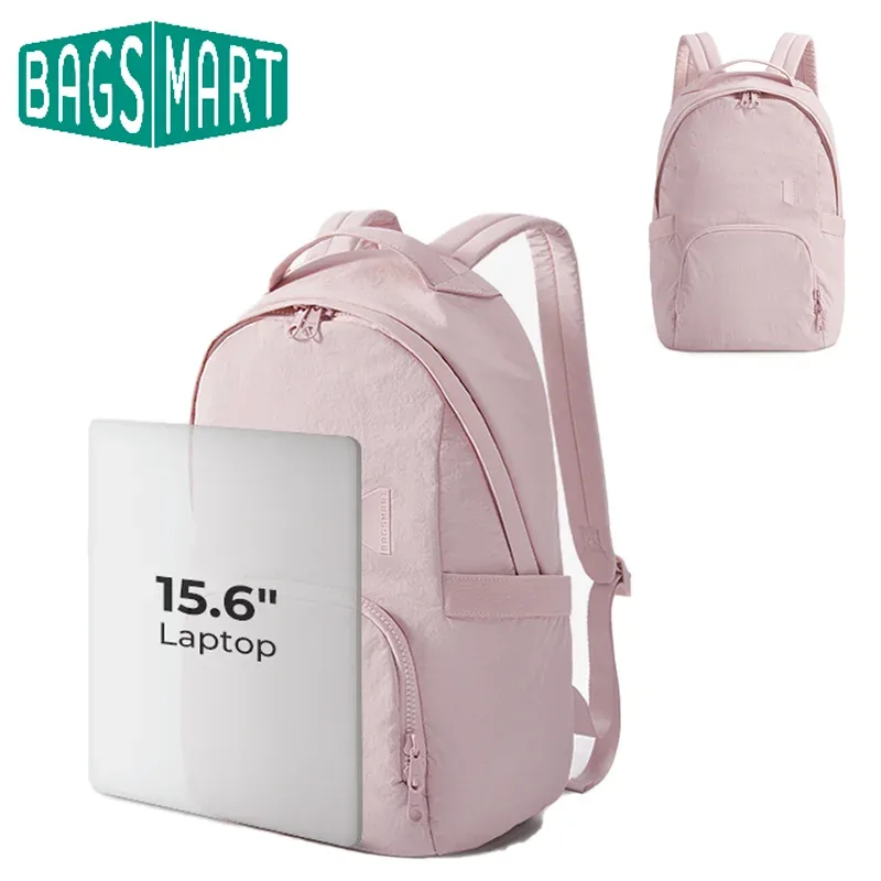 sac à dos scolaire bagsmart pour fille, imperméable, en nylon, grand sac à dos pour ordinateur portable, léger, simple, pour l'université, les voyages et l'école.