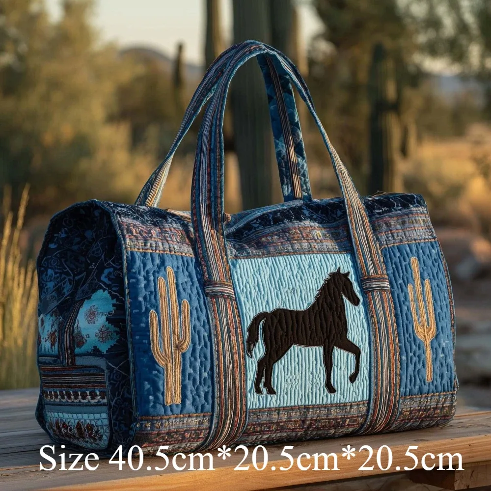 sac fourre-tout matelassé 3d de style occidental, imprimé cheval en course, cactus, bohème, sac de voyage, sac à bandoulière fait à la main, grande capacité, sac de transport