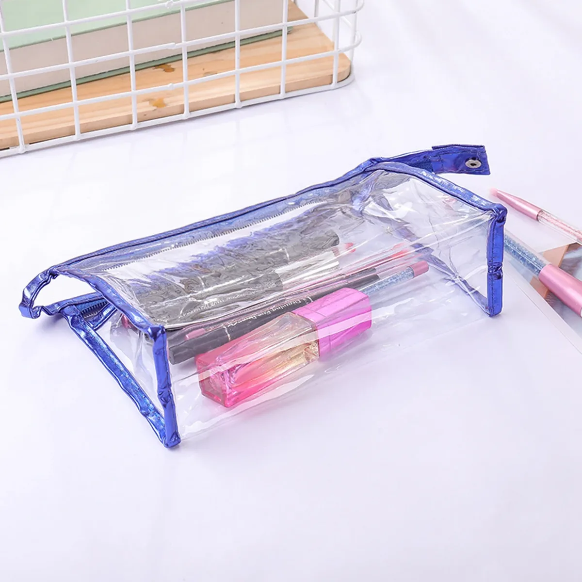 sac de maquillage à main transparent, 1 pièce, sac de rangement à la mode pour femmes, trousse de toilette de voyage, chignon officiel