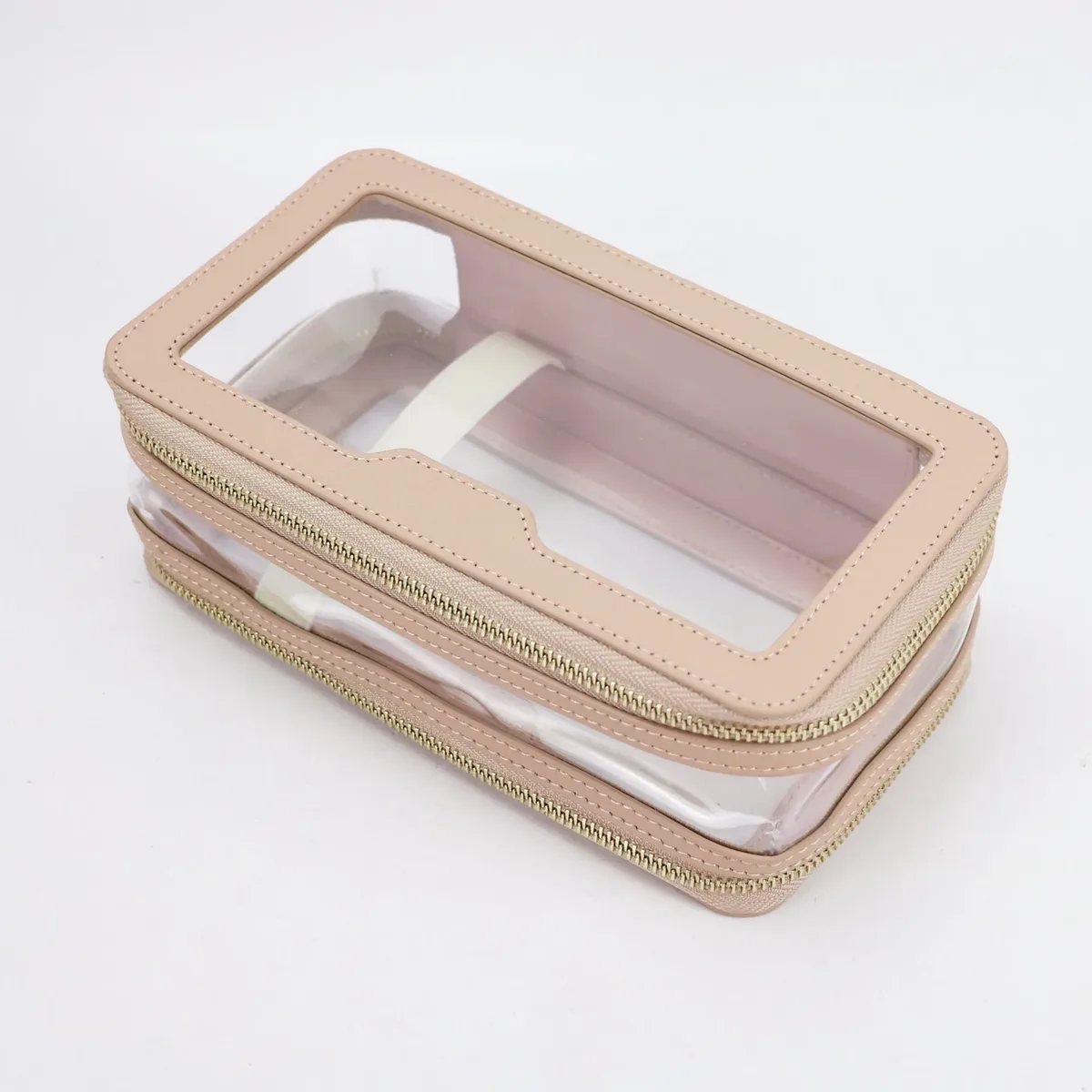 sac cosmétique en cuir saffiano personnalisable gratuitement, portable, imperméable, multifonctionnel, double couche, pour voyage et rangement.