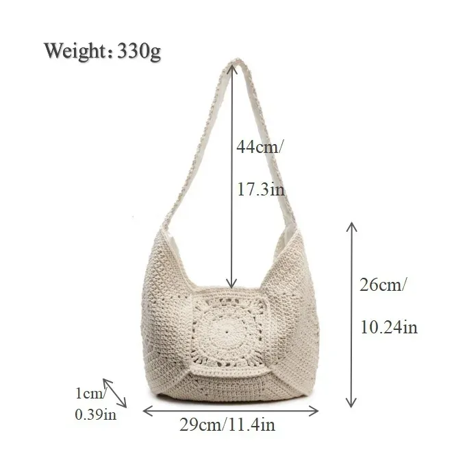 sac fourre-tout tendance rétro en coton tricoté à la main, nouveau style, sac à bandoulière souple pour femme, sac de shopping