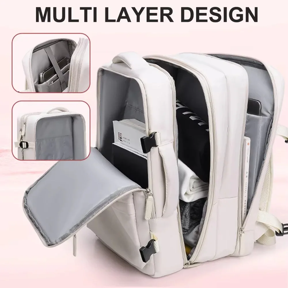 sac dos nylon beige clair poignées souple compartiments organisation voyage femmes usage courte séjour escapade