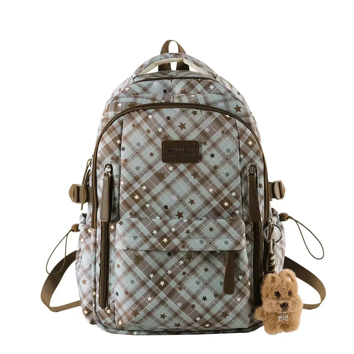 sac à dos décontracté grande capacité tendance pour les loisirs et les voyages, en nylon, pour les jeunes filles du collège et du lycée, sac à dos d'extérieur à imprimé à carreaux