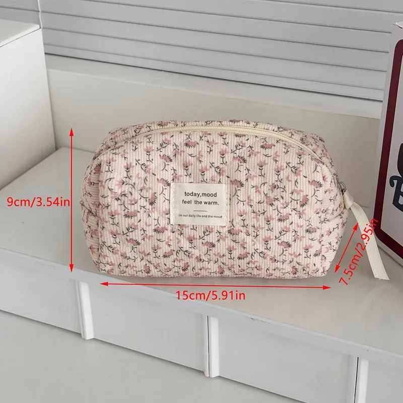 grande trousse de toilette florale en velours côtelé grande capacité, sac de maquillage portable de voyage, organisateur de toilette pour filles, sac de rangement