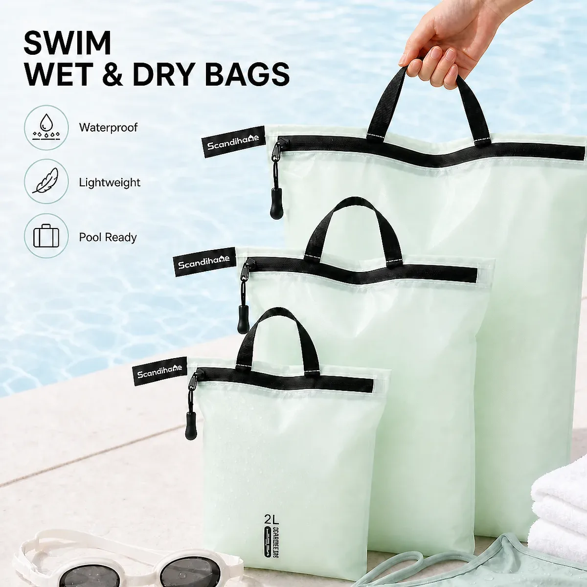 sac étanche pour maillot de bain, voyage, plage, piscine, gym, léger, en nylon, avec fermeture éclair, organiseur, pochette de rangement pour chaussures et articles de toilette