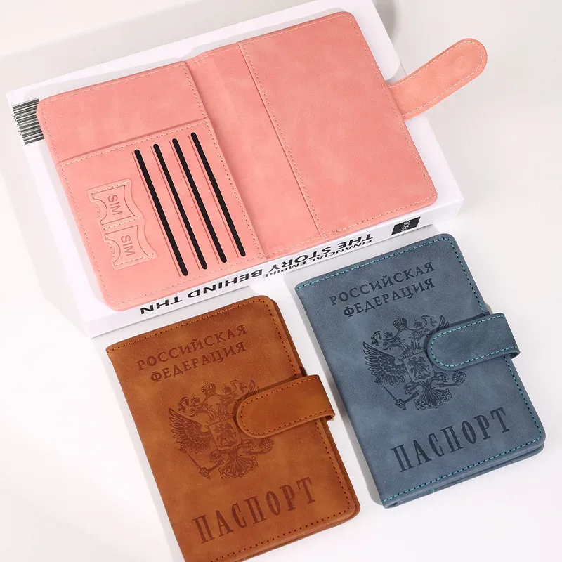 rfid russe pu porte-passeport portefeuille de voyage couverture de passeport étui de passeport porte-billet d'avion porte-carte d'identité accessoires de voyage