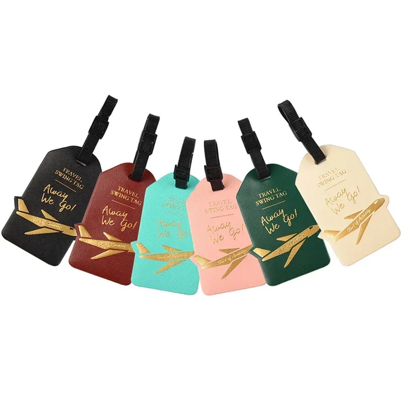 étiquettes de valise en cuir pu pour femmes et hommes, porte-adresse d'identification, accessoires de voyage d'embarquement de bagages, avion créatif