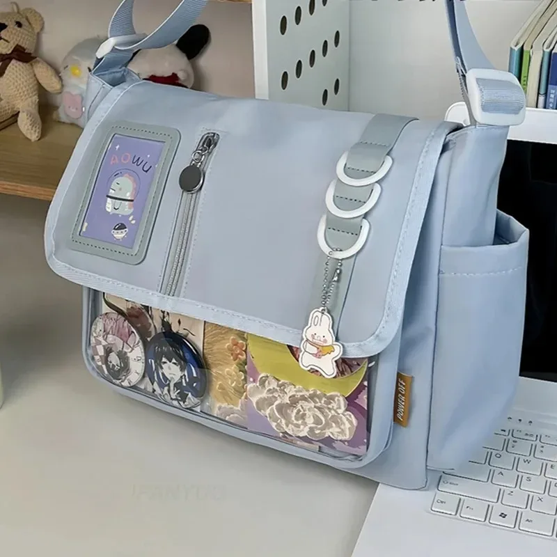 sac à bandoulière transparent japonais, sacoche pour fille de style harajuku, charmant panneau d'affichage de badges diy, sac à bandoulière à la mode
