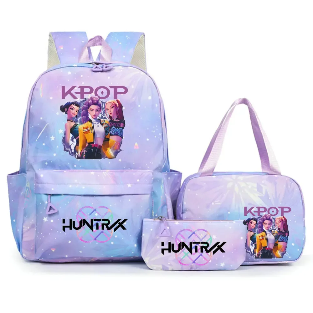 ensemble de sacs à dos imprimés kpop demon hunters avec sac à lunch et trousse à crayons, sac à dos d'extérieur léger et respirant de grande capacité