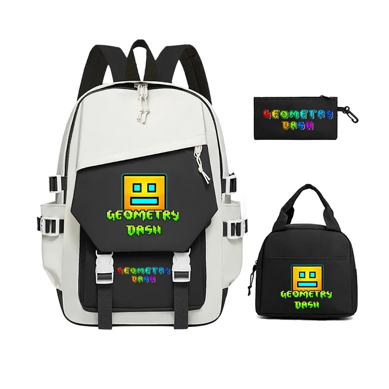 nouveaux sacs à dos geometry dash, ensembles de 3 pièces, sacs d'école pour filles et garçons, sac à dos à fermeture éclair avec dessin animé amusant, sac à dos pour ordinateur portable pour adolescents