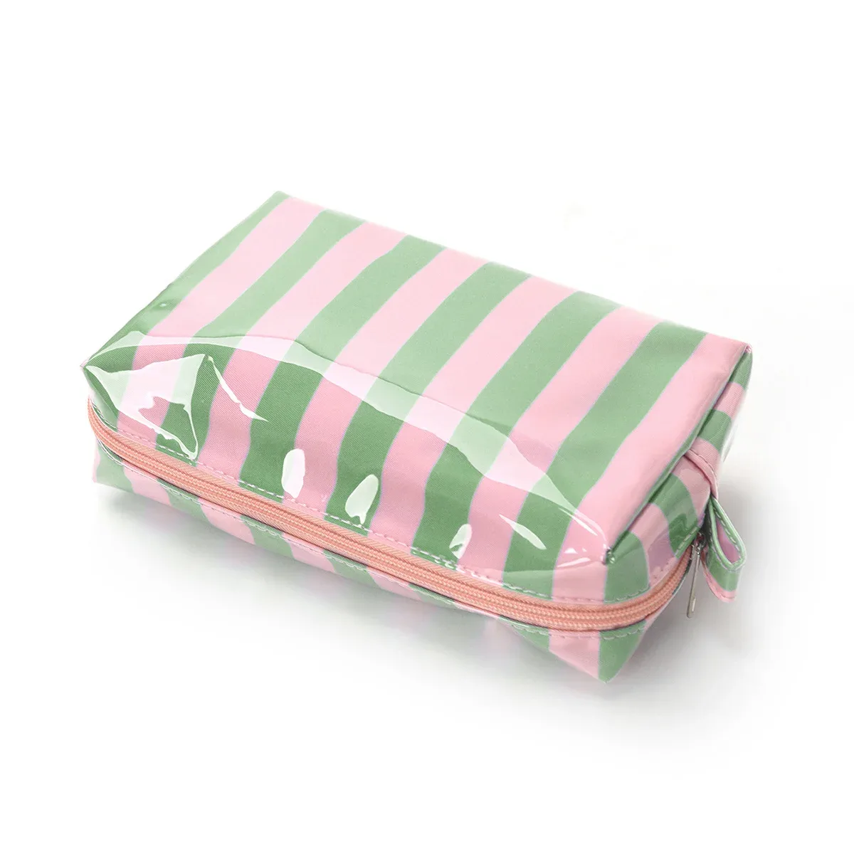 trousse de maquillage grande capacité à blocs de couleur, sac de rangement rayé, trousse de toilette portable de voyage au design élégant